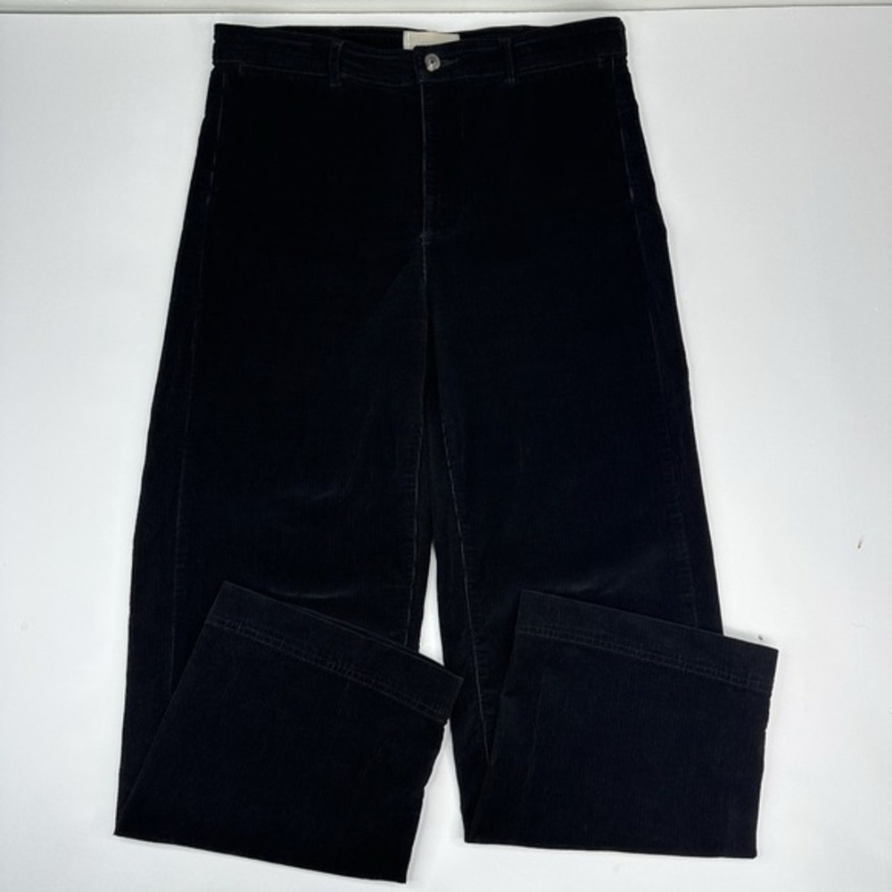 Everlane Women Black Sailor Corduroy Wide Leg High Rise Pant‎ Size 12 Stretch